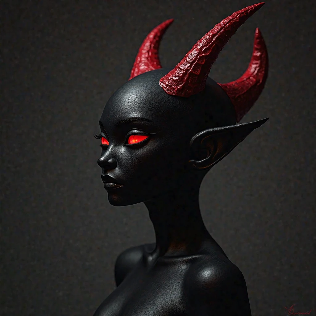 A strange and bizarre No arm and no leg disgusting being black with plastic texture with horns on a white background 3d