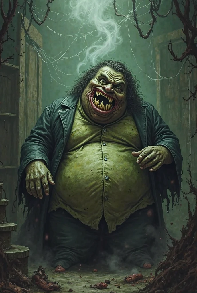 Young chubby man sitting in Tim Burton-inspired forest. Forest is full of peculiar creatures. Undead Man is voluptuous, has giant breasts, (delicate laced shirt), The forest is a blend of anime aesthetics and Burtonesque surrealism,(hand drawn with pencil:1.2), (tim burton style:1.27), huge breasts, curvy body, ultra detailed, intricate, dynamic poses, morning light, fantasy art