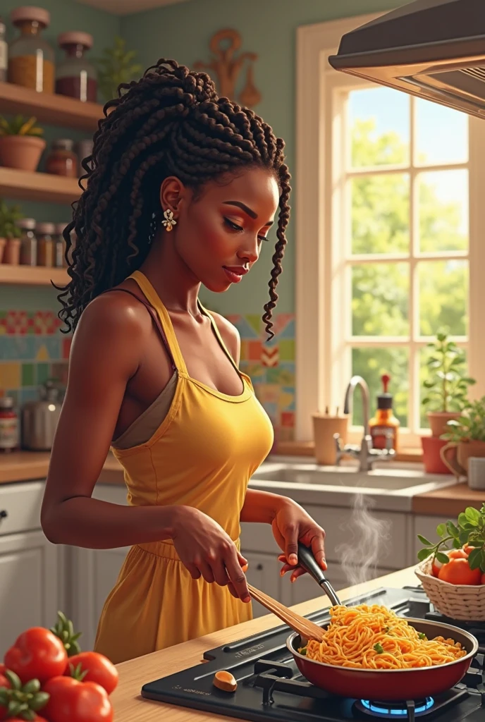 Ultra Realistic,Tiana, wearing an apron, stirring a steaming pot in the kichen, cooking, relaxed, elegant, <lora:Cine Princesses:1> <lora:EnvyEleganceXL01:1>