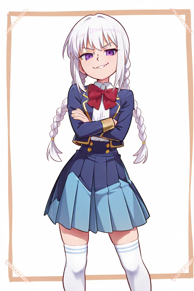 <lora:riffleman1130_v2:1.0>, (riffleman:1.0), drawing,1girl, bangs, bare shoulders, black gloves, black legwear, black skirt, blue eyes, braid, character name, collared shirt, elbow gloves, gloves, hair tie, hakuari \(hina\), long hair, mole, mole under eye, neckerchief, parted bangs, pleated skirt, school uniform, serafuku, shirt, silver hair, single braid, sitting, skirt, sleeveless, sleeveless shirt, smile, solo, very long hair