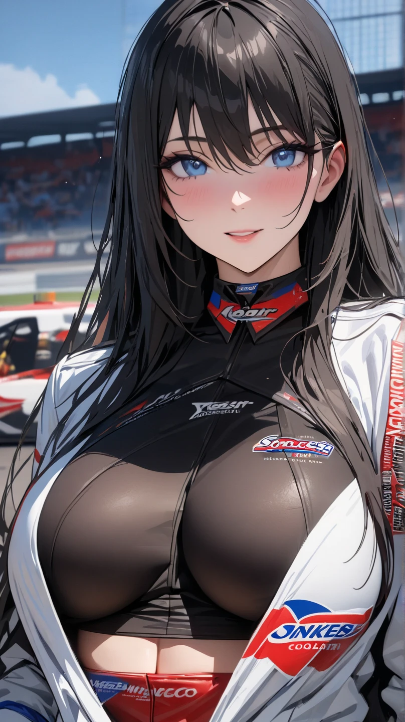 (((masterpiece))),(((High resolution)))、(((8K)))、(((beautiful woman racer))), ((top quality eyes)), (detailed face), (detailed texture), look at the camera