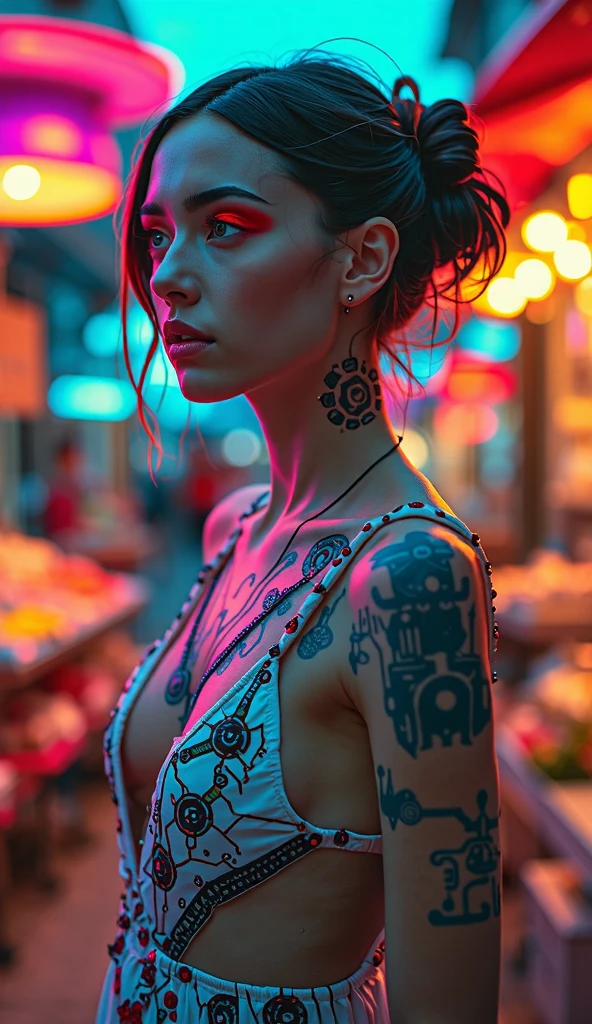 1girl,(colorful_hair:1.1), dragon tattoo on back, ,(zentangle, mandala, tangle, entangle:0.6),(fractal art),the most beautiful form of chaos,brutalist designed,brown eyes