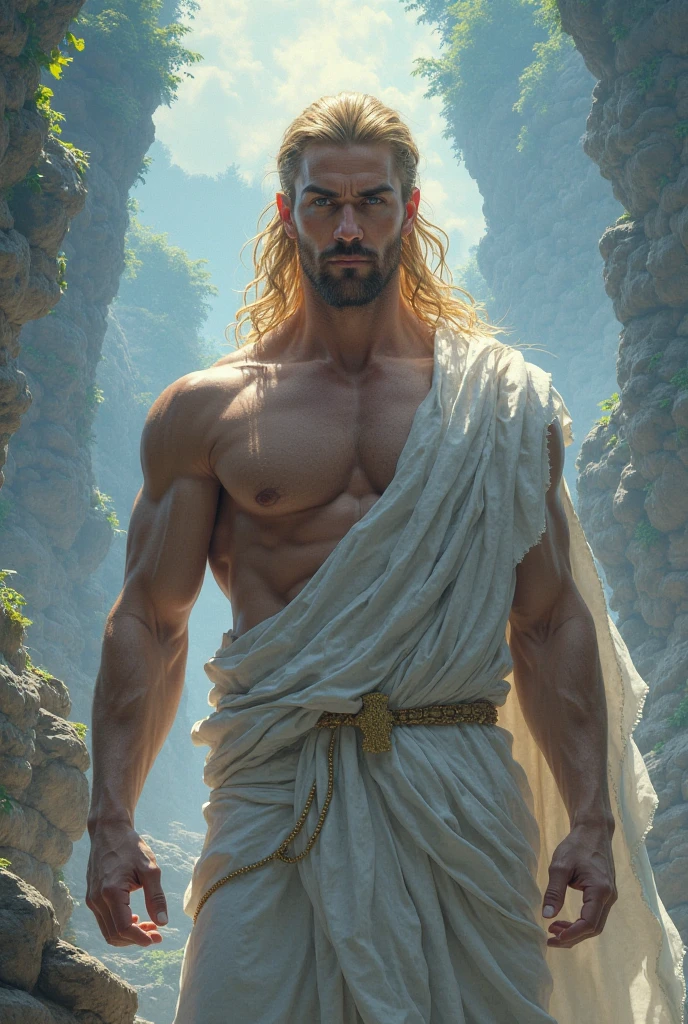 The male Apollo stands holding a pin, facing sideways with a charming gaze realistic