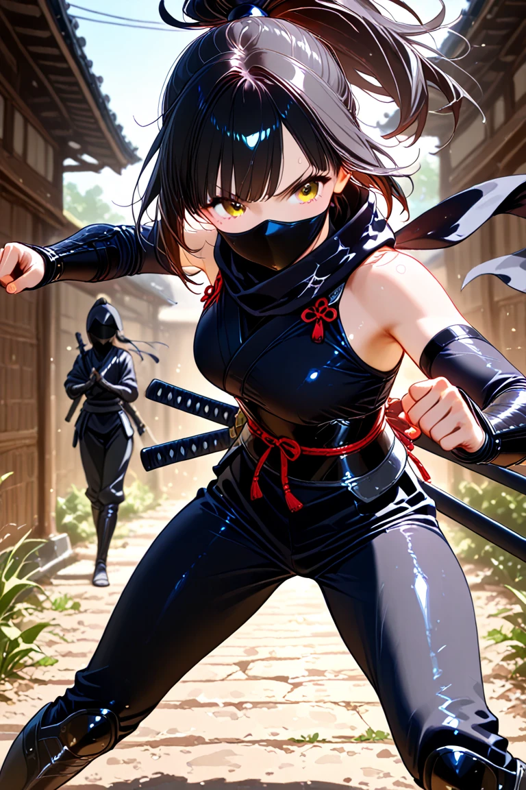 Items: Ninja sword, shuriken, kunoichi outfit
Location: Hidden village or training grounds
State: Engaged in diligent training
Theme style: Action and mysterious world of ninjas