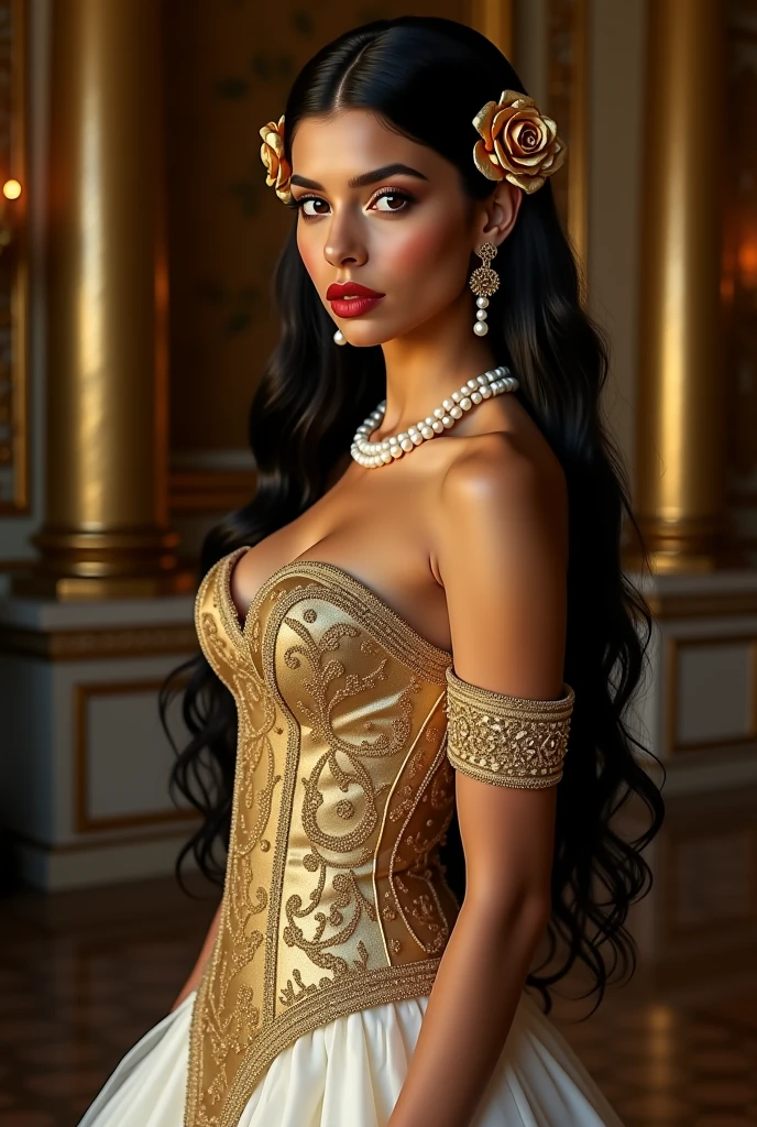 sitting pose, (Princess of Super Mario Bros.,intricate details,intricate gold jewelry,athletic and fit body,perfect hands,Detailed hands,Perfect eyes,detailed eyes,flirtatious,sexy,realist,HdR,HD,dynamic,portrait,photorealist,rich and vibrant colors,Soft lighting) Super Mario Bros World Fun Park background