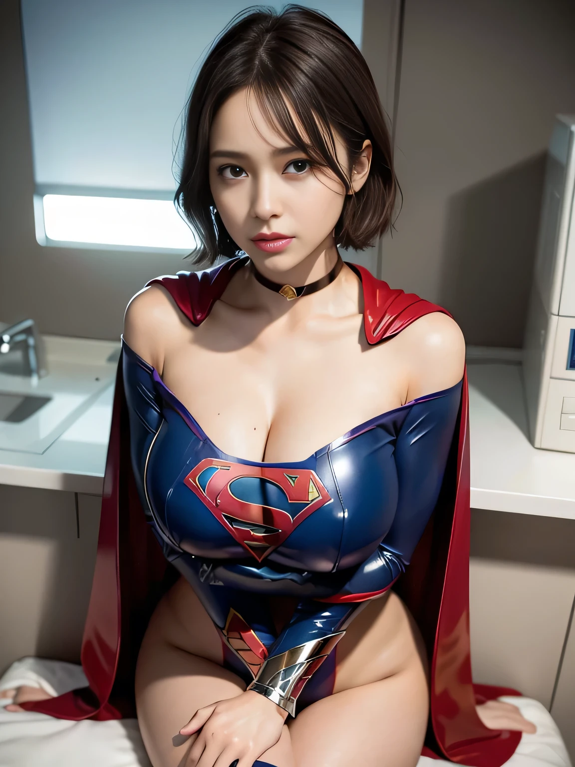 Woman body set huge breasts, Supergirl costume dress