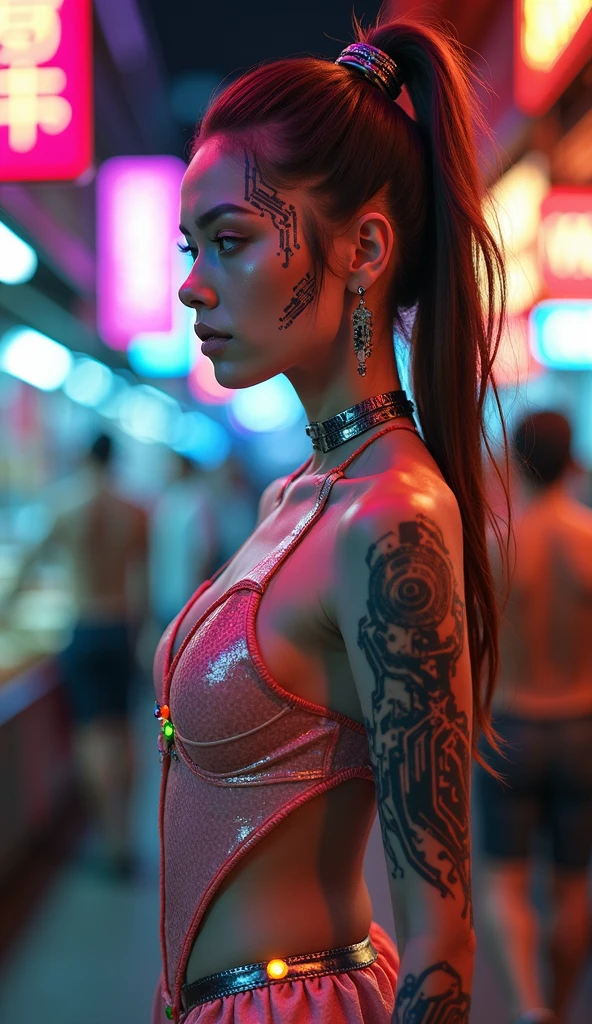 (((female)), (masterpiece), (Extremely complex:1.3), (realistic square park), ((( Avant-garde - Opyt ))), (((futuristic))), (((high-taste ???????))), ((( abstraction))), ((Biomechanical siren of an underground metropolis))), (((deep neon shades — purple, azure, Crimson))), ((Hybrid woman is a seductive post-cyberpunk techno diva)), (x} night underground city of the future, 2700), ((translucent latex dress with cyberneural inserts, tight-fitting)), (((holographic tattoos, throbbing on skin))), (((High boots with liquid metal, enveloping legs))), ((half-open mouth mask, haze couple around)), (half-open lips, wet look), (((posing game, revealing biomechanical shoulder and waist))), ((sensual, dominant pose)), ((techno fetiche style, luxury and darkness))), ((Background — wet tunnel with flashing neon signs,  dripping water , mirages of light on skin)),  8 thousand , (wet skin with glitter:2.2), (erotically accented shapes:2.3), (Very detailed face:1.1), (shiny body with details of cyber networks),  very detailed clothes, (реалистичная Ultra High Definition,  8 thousand , ultra high resolution, granularity, cinematic lighting, side lighting, Arnie Freitaga-style photos)