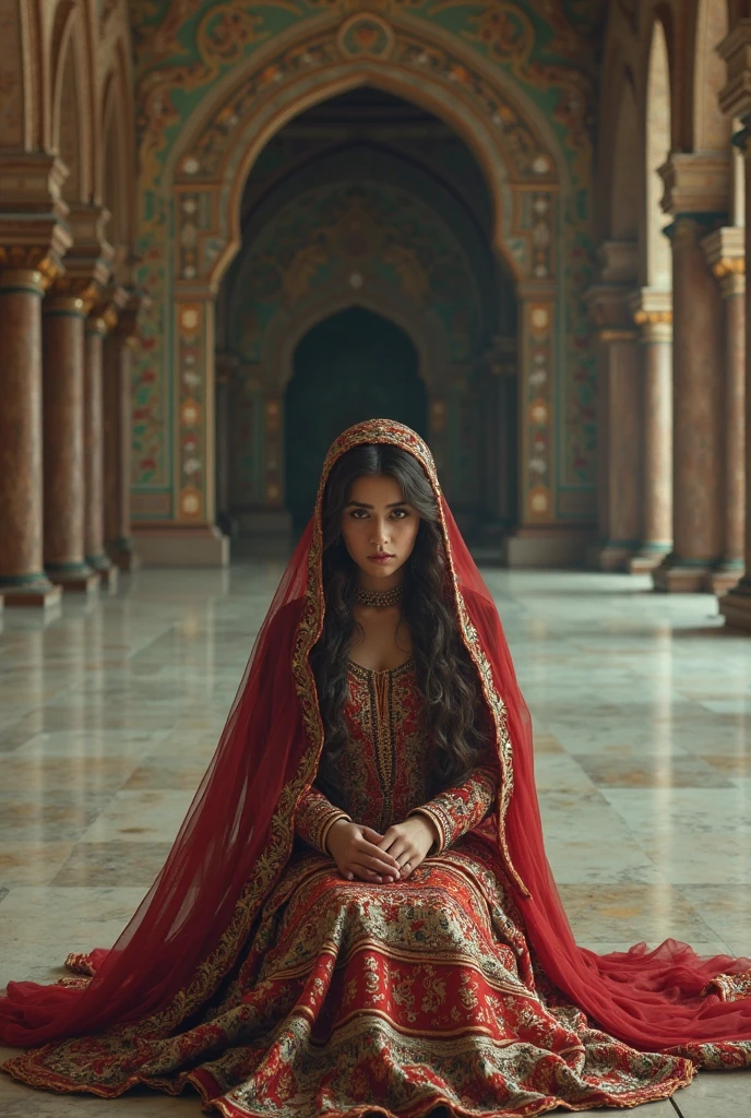 There was a lot of furniture inside a room, a beautiful Muslim lady in a red saree was sitting at the head of the room, and her mother-in-law was sitting in front of her.