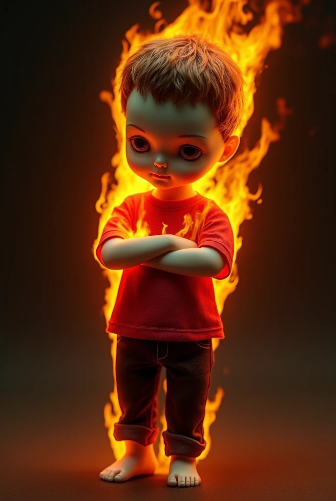 A closeup of a child with a fire on his head, cabelos flamejantes, cabelo feito de fogo, cabelo de fogo, cabelo como fogo, photo manipulation, her hair is made out of fire, photo - manipulation, head exploding, usando chamas tumultuosas, phoenix head. cera queimada, fire and flames mane, fire above head, crimson fire head, creative photo manipulation