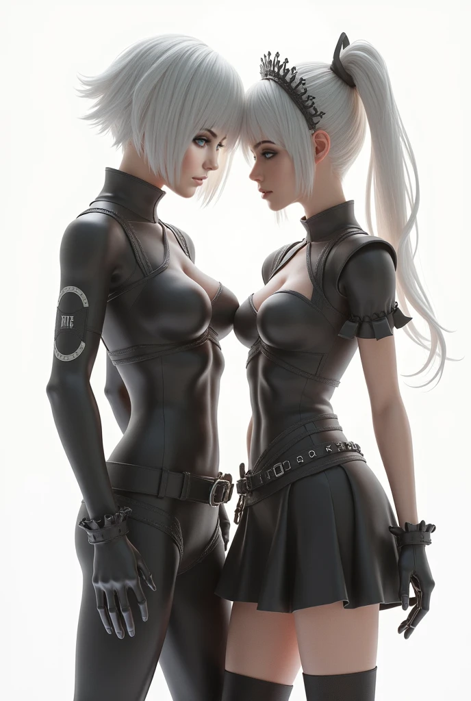 (masterpiece, best quality:1.1), thief (dq3), 1girl, solo, short hair, white hair, blue eyes, medium breasts, jewelry, pearl necklace, earrings, belt, sword, ((black bodysuit)), bag, (sword on hip:1.2), (dutch angle, dynamic pose, from side:1.3), (blue skies, nature:1.2) (two heads)