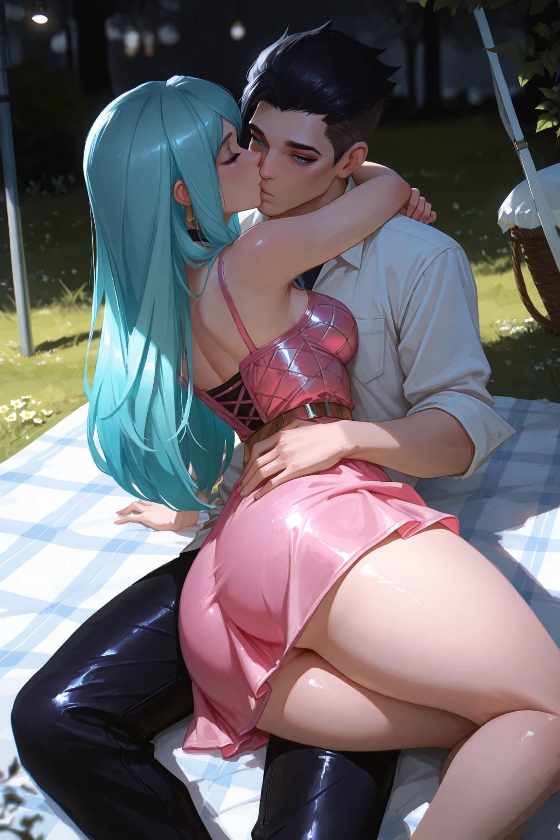 One old man Knight and one young girl magician, age gap, age difference, height difference, old man 70, armor, long beard white, muscular hairy virile body, naked, giant long penis erected cum, he carries his girlfriend strongly with both hands, kissing mouths loves positions, ass fuck positions, sexy young girl 18, elf, pink hairstyle, size tiny and skinny, blush and embarrassed, in comfort sitting position for sex, naked, on lake.