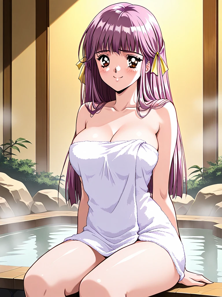 A Looks sickly girl from a Japanese nobility. 1940s with wet raven hair and light purple eyes,nsfw compuletely nude,Hinoki bath in the mansion