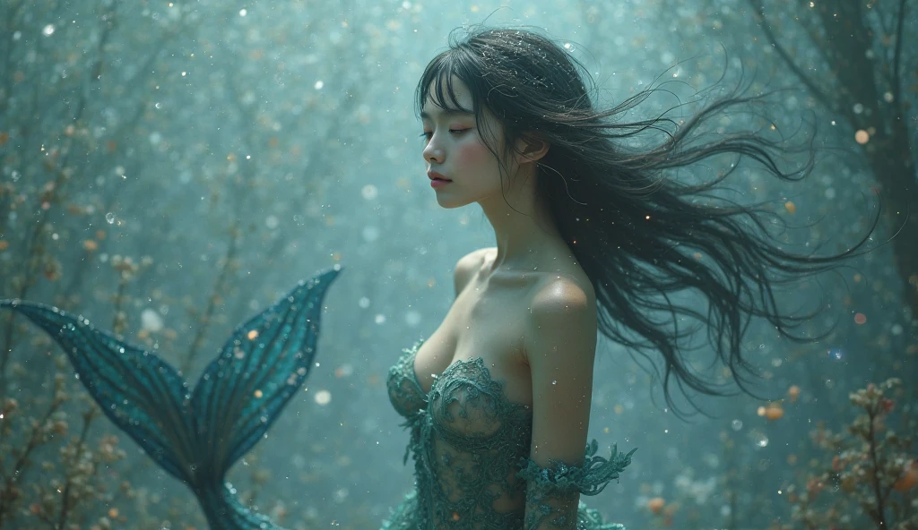 01 beautiful Korean mermaid at the bottom of the ocean, image with high quality and better resolution