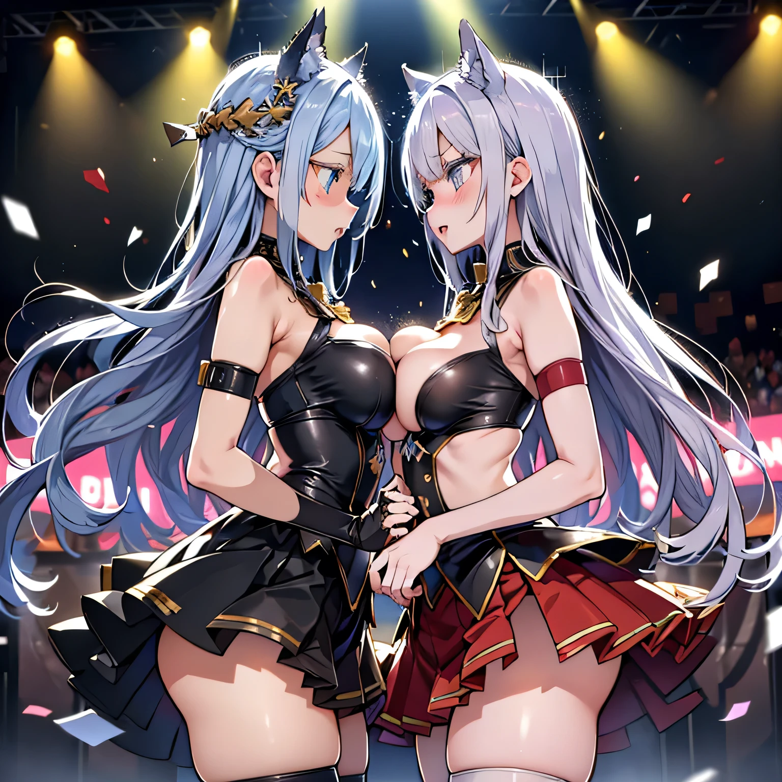 (8k ,Ultra Detailed,The best masterpiece,nature,Perfect work of art,Perfect female body),Two Women,Sister and younger sister, sisters,Rainbow hair,Perfect face,(huge ),Neighbor's Wife,woman hairstyle,elegant wife,Exquisite and inspiring ,20 years old,White skin,Messy hair,Perfect sexy body,Tone,flirtatious,Very large ,Yao Liu,Big butt very detailed,young beautiful teacher,teacher,wear glasses,Dance in a nightclub,Detail background,necklace,Perfect eyes,,T-shaped small size,huge big