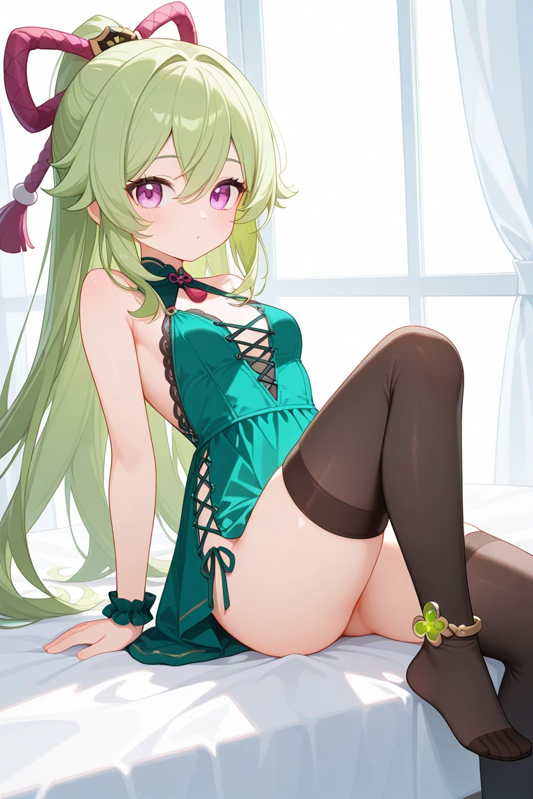 (Masterpiece), high resolution, (extremely detailed), photo realistic, 1 girl, (((bright long green hair, alluring green eyes, big eyes, cute eyes, cute face, small face, sharp face, (cute, cute, cute, cute, cute, cute, cute, cute, cute, extremely cute extremely cute, extremely cute), beautiful eyes, very young, big legs, thick legs, insanely small waist:1.3, huge , bulging boobsshing))), ((smooth skin, soft skin, bouncy skinbursting breasts:1.