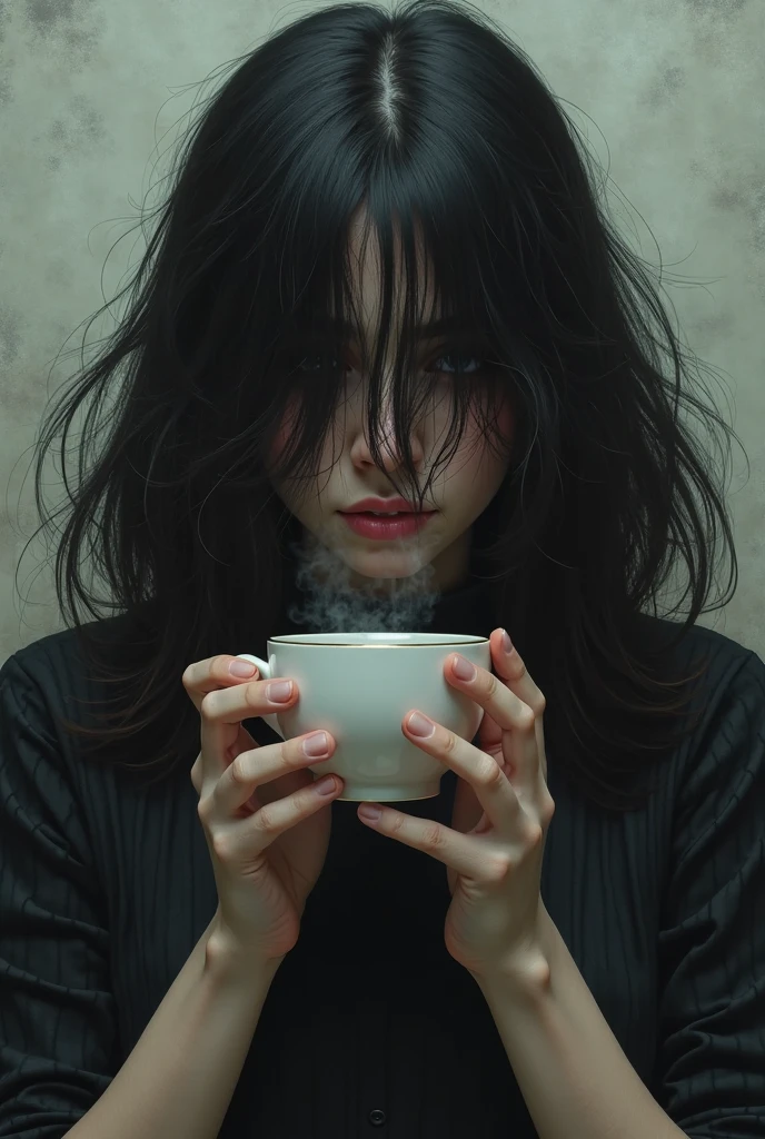 I need a photo of a girl eating a hamburger, Spotlight, with backlight lighting (so the girl has to be in profile clearly) black hair and black bangs