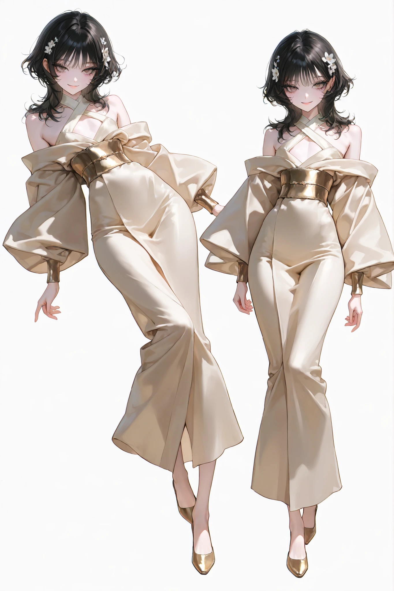 *(Ultra-detailed, photorealistic, best quality, 4k,8k, highres, masterpiece:1.3), Featured is Mei, a slender figure from Beijing, China, ((who embodies the essence of modern elegance and charm)), (((She boasts a tall stature, standing at 1.70 meters and weighing around 60 kilograms, epitomizing the athletic Chinese beauty))), (Her hair is straight, pitch-black, falling to her shoulders), (Her eyes are expressive and almond-shaped), ((and a toned physique)), accentuated by her active lifestyle, (((She is wearing a draped satin blouse from Alexander Wang, and high-waisted wide leg pants from Phillip Lim))), She is portrayed posing gracefully in her outfit, (exceptionally detailed:1.3),, super finely detailed hands, ultra finely detailed fingers(((ten fingers))), (posing elegantly), (full body showcase), (show full body), (clear background), (no logos in the background), (no logo), ((**modern, eco-friendly home background)).