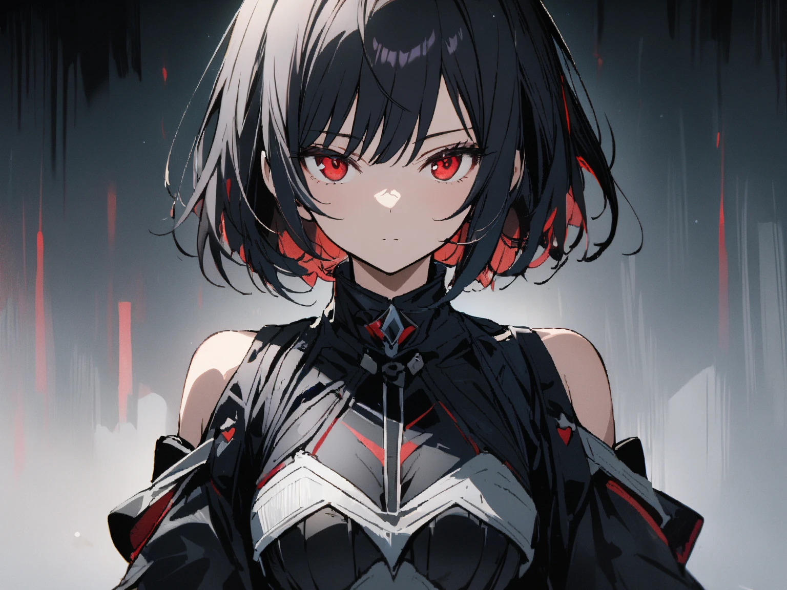 1 girl,upper body,black hair,stand,straight-on,red and blackeyes,masterpiece, best quality, very aesthetic, absurdres