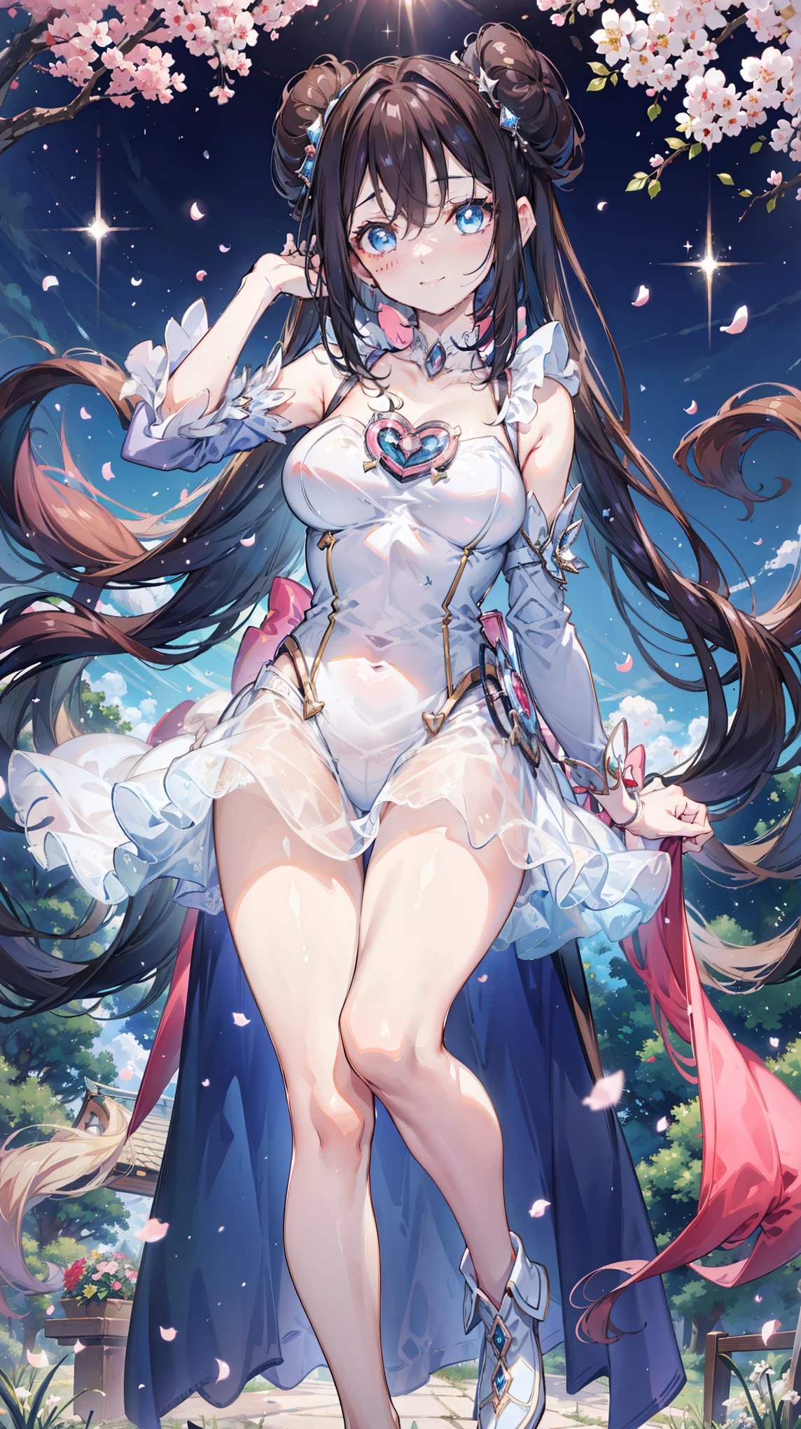 anime demon girl large breast topless bottom less cherry blossoms floating in the air