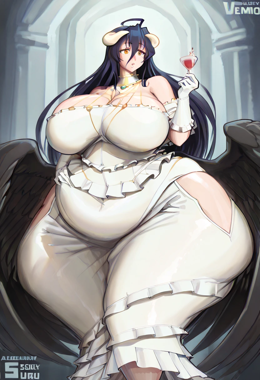 (solo) female anthro Lamia, long fluffy hair, fluffy hair, Lamia, (big firm breasts:1.5), attractive, bride dress, fit body, Lamia tail, arachne eyes, thicc, freckles, freckles on face, smug eyes, (happy expression , moaning with open mouth and tongue out), she is standing, violet background, simple background, (thick thighs:1.9)