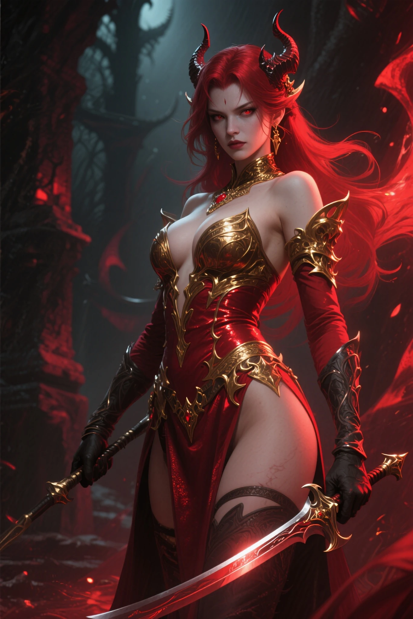 prosperous palace,a female mage,red hair hat and red clothes,Ruined Red Mage Robe,perfect body figure,microkini,tattoo all over body