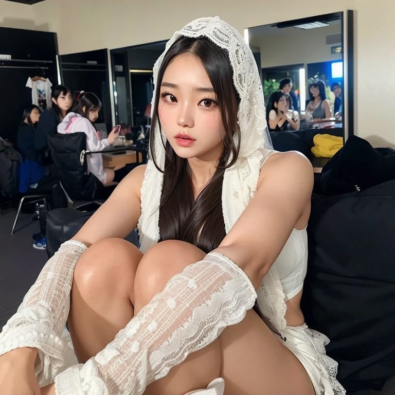 detailed face, cinematic, hyperrealistic, 8k, (best quality:1.2), (ultra-detailed:1.1), (photorealistic:1.25), highly detailed facial features, high fashion, moody, neon city lights, cyberpunk, pretty face, cute, Short black hair.(solo, one girl:2.0),(lighting: front),(lighting: strong),(Russian Beauty:2.0),(very muscular girl:1.5),(bodybuilder girl:1.5),(shiny skin:1.5),(oily skin:1.5),(platinum blonde hair:1.5),(christian church location),(((medium skirt long sleeve nun wearing tight clothes))),(wearing white panties),(wear black stockings:1.1), , use pink glossy lipstick, wearing a cross necklace, ((restraint, bondage)), ((restraint with handcuffs:1.2)),((being shackled)), (intense ecstasy:2.0)Cute room , pretty face, cute, Short black hair, Short hair, very wide hips, medium and cute breasts, beautiful lips, cute face, seductive but innocent, slightly exposed chest, cute clothes, Juicy and provocative lips, short and cute clothes, shy but seductive attractive eyes and sexy pose, Super wide hips, big breasts, small waist, voluminous and slightly rebellious hair, Equipo Rocket,Equipo Rocket uniform, letra roja R, falda blanca,top corto blanco,medias negras hasta el muslo, guantes negros hasta el codo, small waist, caderas anchas, labios juicy, Jennie from blackpink , chica musculosa, piernas separas totalmente, ropa interior mojada, ropa rota, ropa muy rota.
