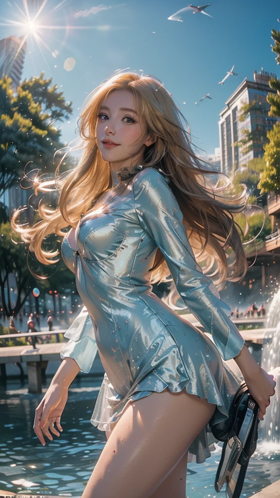 (1 lady), The beautiful, (Best quality at best:1.4), (ultra - detailed), (extremely detailed CG unified 16k), gold blonde hair, very detailed, High-definition RAW color photo, professional photoshooting, amazing face and eyes, cosmetics, (amazingly beautiful girl), ((sakagami tomoyo, taller, tall woman, NOT Dasha Taran)), ((dress, shoes bow, striped stockings, red bow, pink hat, necklace, gloves, pearl, plated snowflake brooch at hip:1.2, dark blue dress)), levitating in a cute posture (floating in the air), (She's levitating in a cosmic sea, outer space:1.3, quantum hyperspace room lacking walls, hyperspace chamber, extremely detailed background, a lot of details background, realistic background), realistic cinematic face, head to feet long wide zoomed out view, full body long view, photorealistic, ((realistic natural white gray hair style, realistic blue eyes)), gorgeous, extremely beautiful face, perfect model beauty, amazingly beautiful smile, her smile is emotive and full of joy, her teeth are visible, Highly Detailed Face and Skin Texture, Detailed Eyes, Double Eyelids, mid small breasts, Persistent Stare, Faith Trance, (mystical stare, looking eternity), (masterpiece), best quality, high resolution, depth of field, cinematic lighting, amazing legs, black combat boots, clear and well-cared skin, white gray hair:1.2