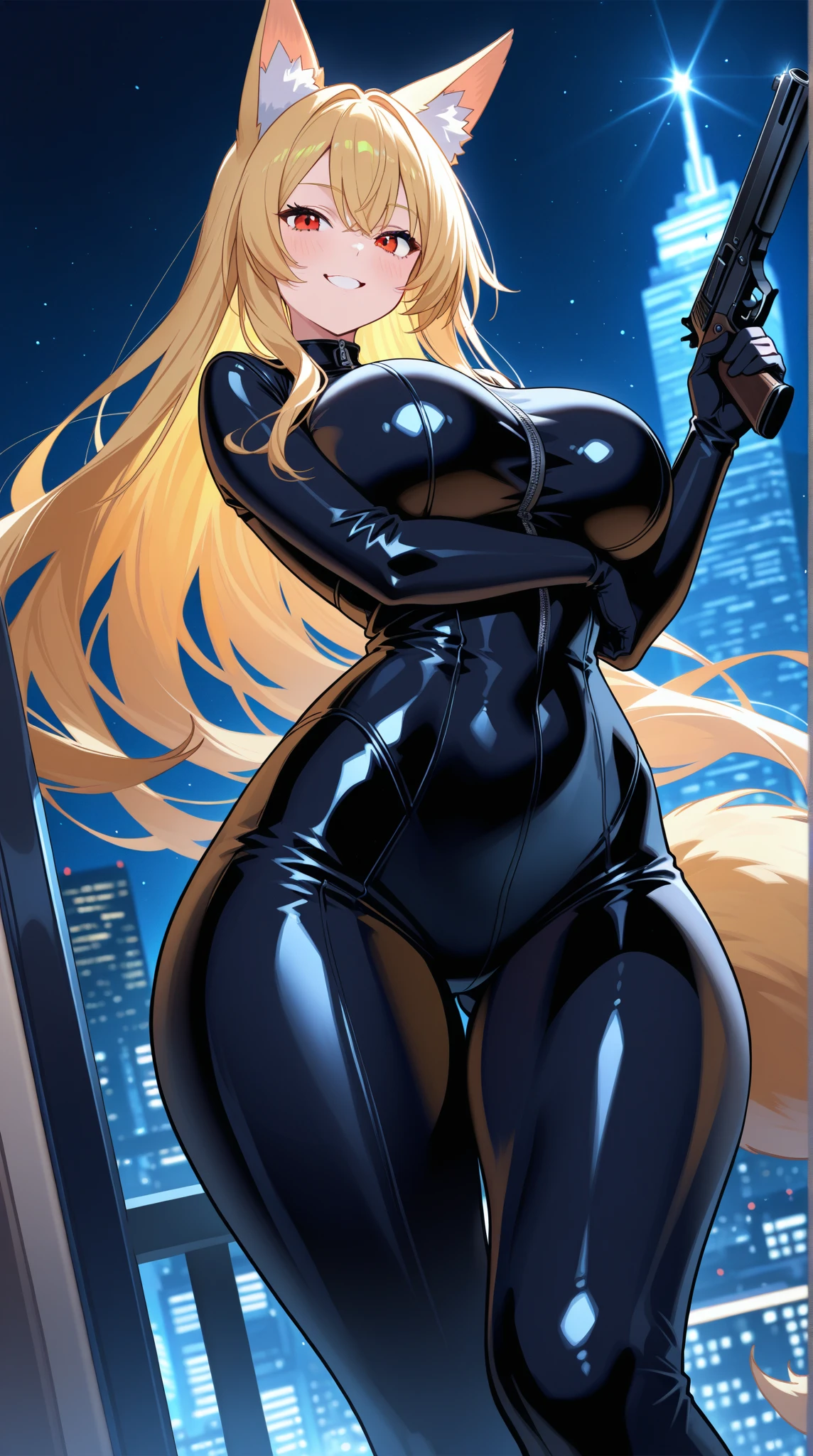 masterpiece art, anime, girl, solo, gorgeous body, gorgeous girl, beautiful character design, 8k, hd, unreal engine, unity , perfectly painted, latex glossy bodysuit, zipped bodysuit, latex gloves, black latex, armpit, beautiful woman, mature woman, long hair, blonde hair, standing at attention,