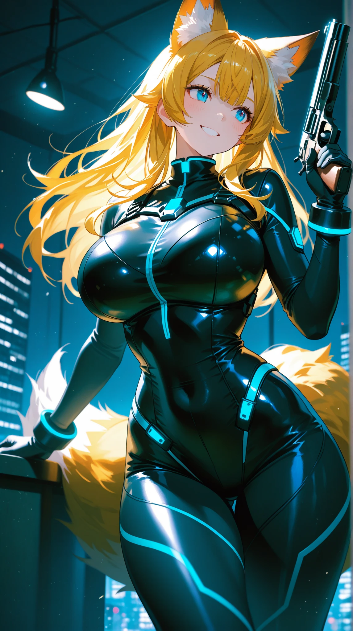 Highest quality, Highest quality, High quality illustrations, masterpiece, Ultra-high resolution, Detailed Background, cyber-, Absurd, Perfect Anatomy, performance, Good lighting, Shadows in the movies(kemono, Furry Personifi猫ion), Rubber suit, latex, neon, neonライト, neonカラー, Bodysuits, Plug Suit, cyber-スーツ