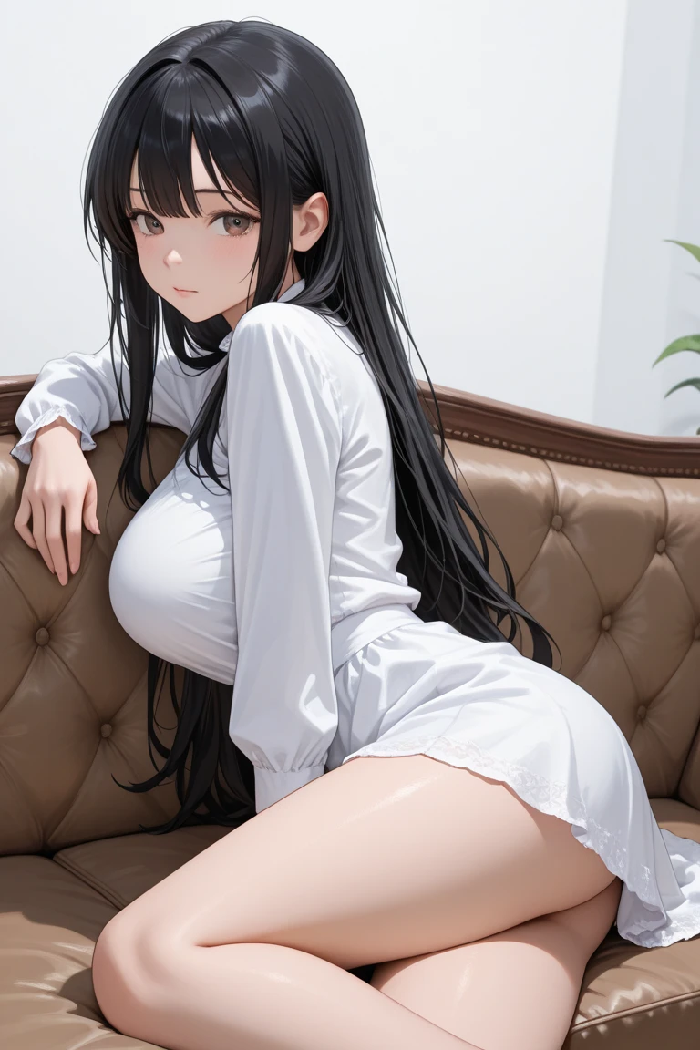 Obra maestra inmejorable, ultra-realista 8k CG, arte perfecto, super detailed, obra maestra, sthe highest qualit, high resolusion, manic detail, Hi-Def, alta calidad, cara detallada, extremidades corporales detalladas, 1girl, solo,hinata,pelo negro, ropa sin mangas hinata, cama de mujer, camisa sin mangas, prenda de rejilla, labios oscuros, chaqueta sin cremallera, sin sujetador, sin bragas, senos expuestos, rubor, medias blancas, ropa transparente, exposed pubic hair, dedos de los pies de camello, como jiri, pechos extremos, cuerpo femenino extremo, En todo el cuerpo, la mujer yace en la cama, pupilas blancas,gran trasero,muslos grandes,grandes pechos,looking back