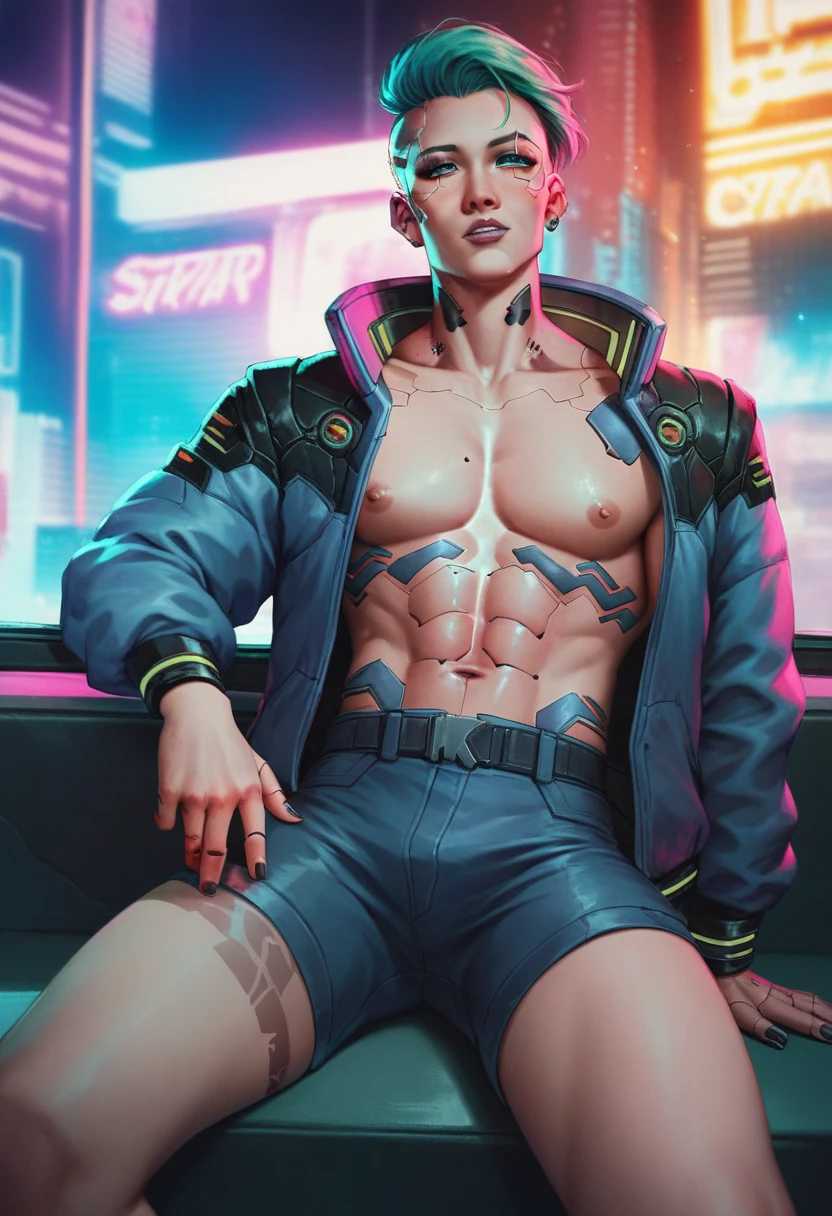 background convert into cyberpunck style and convert him into anime