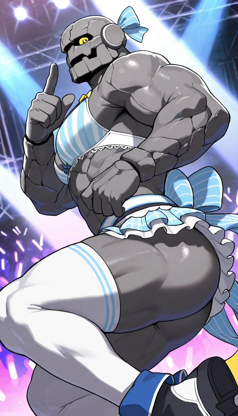 1 person、youth、frog man, slender、masterpiece、highest quality、Revealing white lace underwear、Bra with ribbon、Knee-high socks、garter belt、smile、Nightclub、Embarrassed face、dancing、Sticking out tongue、Red body