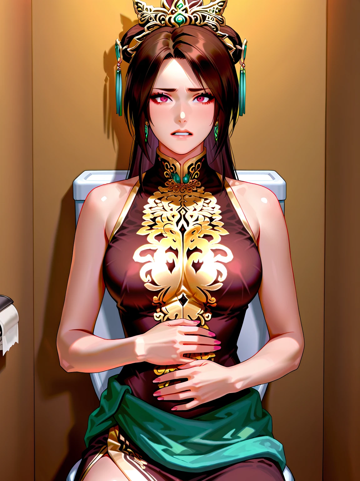 有着meticulous的长卷发、Supermodel with elegant curly hair, Dressed in gold (Translucent and delicate embroidery) (Metal Medical Mesh Mask) Cover your face, ((The mouth is covered)), wearing sexy lingerie, Luxurious and exquisite gold accessories, photography, Intricate details, Carefully crafted, meticulous, Gorgeous, Maximum details, Extremely beautiful, Bokeh, Professional lenses