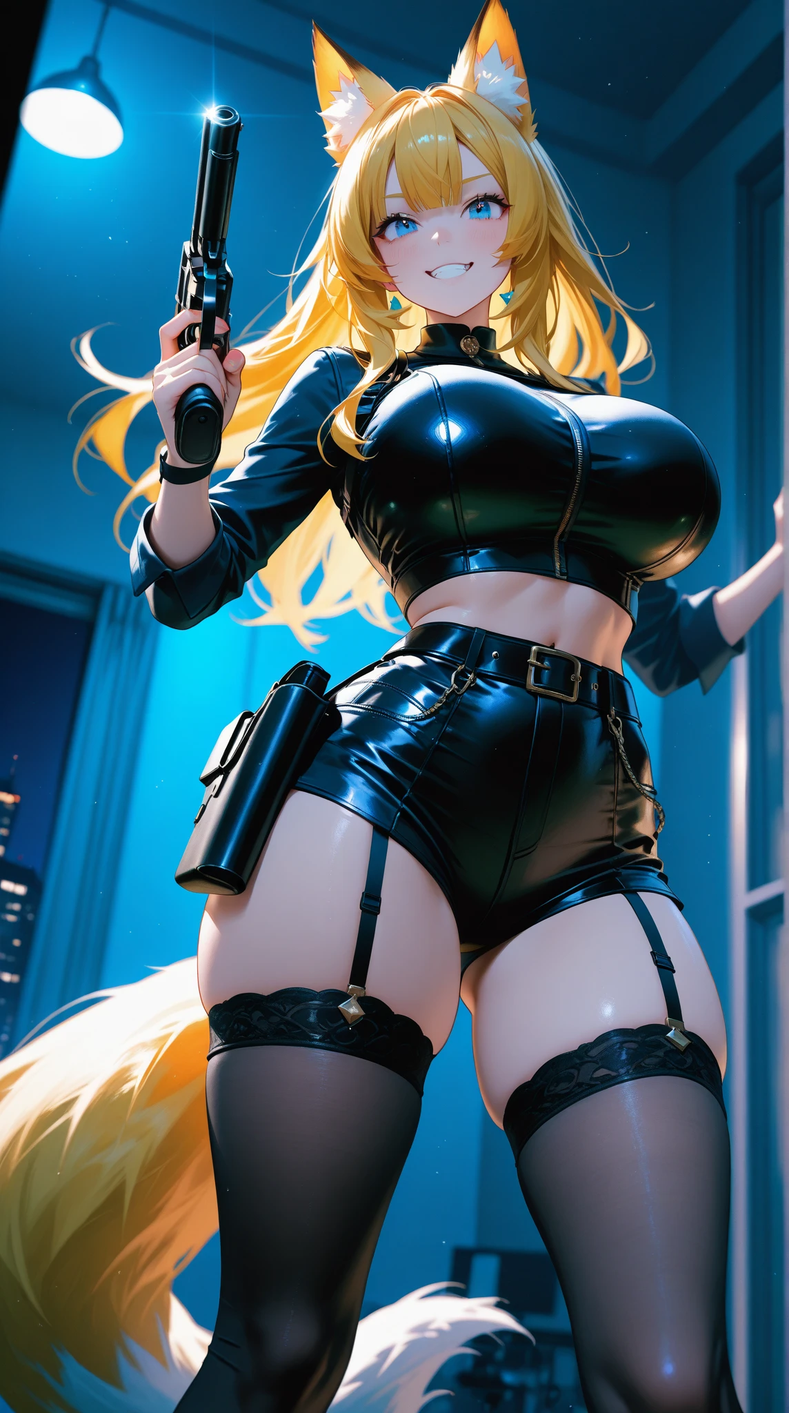anime girl with a big ass in a golfen bikini, cutesexyrobutts, oppai cyberpunk, thicc, 2b, 2 b, oppai, anya from spy x family, biomechanical oppai, makoto, commission for high res, oc commission, tifa lockhart, oppai proportions, tifa, daisyduke shorts, fortnite cards background style ,multicolored blond hair with red vanes,