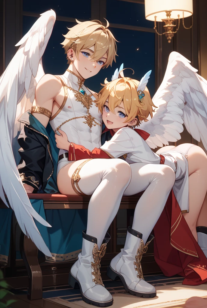 beautiful woman, large breasts, thin waist, big hips, slender and attractive, white angel wings on back, angel woman, nsfw, sexual, enticing, looking at viewer, ((woman with angel wings about to give blowjob to the viewer, normal eyebrows, beautiful eyes,)), 1 woman 1 man, (((Man is Sanji from One Piece, One Piece Sanji, Sanji, new, suit, wearing suit with jacket and shirt open, pants open at zipper, large erect penis, hard on, flustered, grinning, smirking, turned on, horny, dominant))), blonde hair, ahoge, bangs, long hair, side swept bangs, heart-shaped pupils, dilated pupils, aqua eyes, pupils sparkling, blush, seductive smile, flustered, heart in eye, heavy breathing, moaning, drooling, ahegao, endured face, happy, oral invitation, cinematic lighting, sparkle, rococo style, high detail, Conceptual art, Renaissance, anime, by Alfons Mucha, anime style, multiple views, masterpiece, anatomically correct, award winning, best quality, highres, sex act, blowjob, intercourse, penetration, orgasm, cuming, pleasure, hentai, echi, ecchi, porn, adult, side view, view from above, woman is sex toy, woman is sex slave, fondled woman, groping, blowjob, penis in vagina, penis in ass, anal, oral pleasure, anime, illustration, perfect body, pale skin, fair, comic page, multiple panels, open mouth, moaning, orgasm, drooling, dick in mouth, cock in mouth, drooping eyes, naked woman, woman tied up, bound woman,