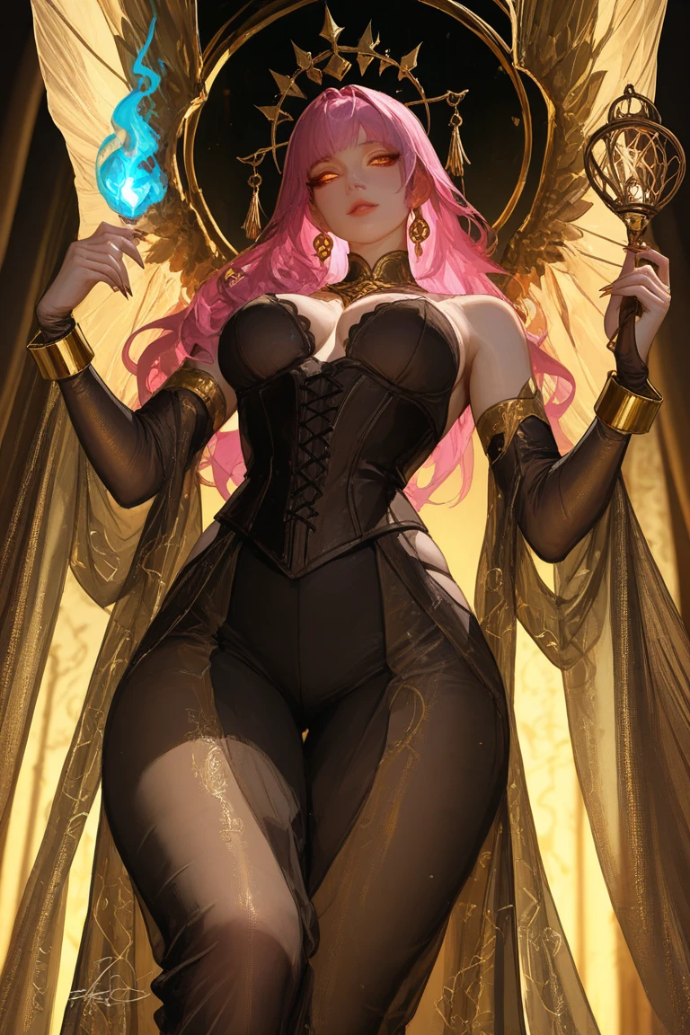 MizoraBG, 1girl, horns, red eyes, dress, orange hair, grey skin, <lora:MizoraBG:0.9>
