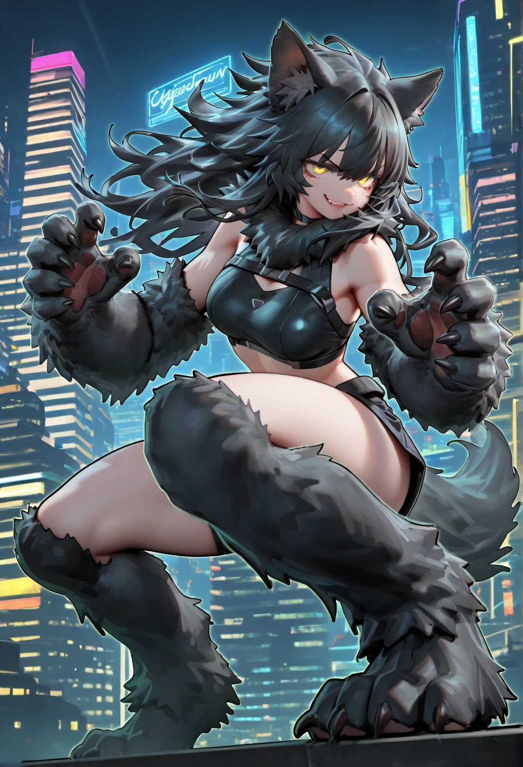 A powerful masterpiece with ultra-detailed CG and best-quality illustration shows a girl with a monstrously muscular and veiny body, absolutely filled with intricate and complex details. She is laughing with fang teeth which further accentuate her otherworldly look.