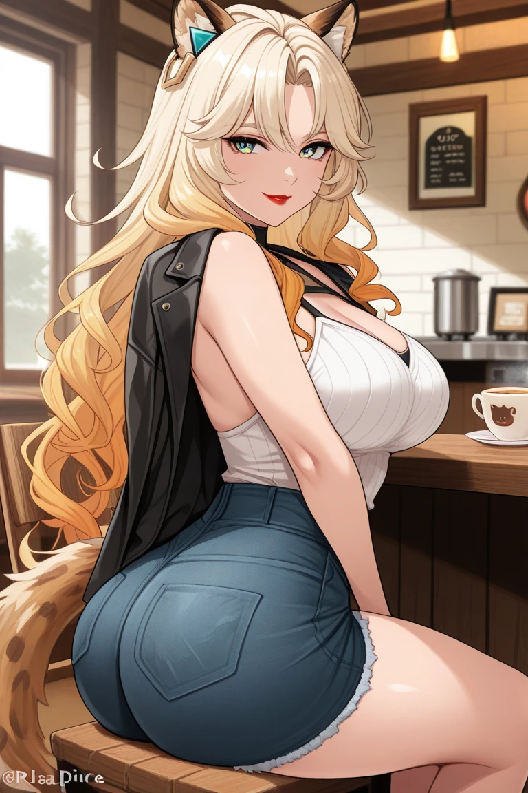 (work of art:1.2, best qualityer), Bowsette, beautiful adult woman, mature woman, standing alone, trunk, big boobies, Dark wash skinny jeans, open jacket, neckleace, ankle boots, loose waves, The center, the middle part, the nucleus, simple hoop earrings, green park, white hair, long sideburns, (((the woman is walking, BIG ASS, thick legs))), standing alone