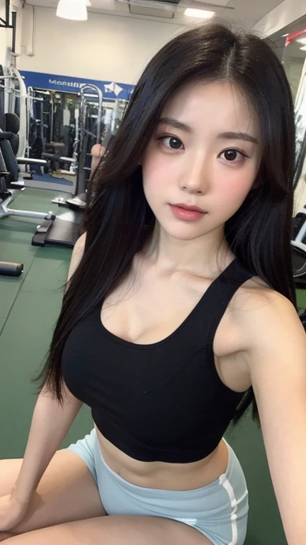 ((La mejor calidad, 8k, Obra maestra: 1.3)), ((Hermosa mujer rusa)), 1 mujer, small breasts: 1.3, Figura delgada: 1.1, Abdominales tonificados, Cabello rubio semilargo, (gym, camiseta transparente), Super Detail Face, Labios detallados, ojos detallados, 双眼皮, foto realista