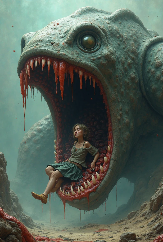 "What manner of horror is this?"; BREAK A (photorealistic masterpiece) (highly detailed faces, fantasy illustrations with gothic, with muted colors), BREAK (this is an "underground dungeon" with patches of moss covering the wall and slimy, ancient stonework; BREAK (An Elf sorceress: a beautiful young diminutive Elf sorceress woman with (elf ears), blonde hair, delicate features, pale skin, and blue eyes); ((raising her arms and hands in horror)), wearing ((sleeveless)) scantily clad bikini-armor, seductive, mesmerizing, (bare legs), (bare arms), (bare shoulders), (bare midriff), jewelry, ((chained as a sacrificial victim on hands and knees as she screams in horror)), (Elf Sorceress is desperately looking at the viewer for help) as dripping tentacles are reaching towards her, BREAK (MONSTROUS CTHUHLU: the Ancient One rising from the depths with its distorted, mass of translucent flesh comprised of undulating tentacles :1.3), with ((a dozen translucent tentacles)); BREAK, the MONSTROUS CTHUHLU has used its tentacles to grasp and hold the Elf Sorceress)), BREAK, ((the MOSNTROUS CTHUHLU's tentacles curling around the Elf Sorceresses body)), BREAK, reminiscent of Luis Vallejo