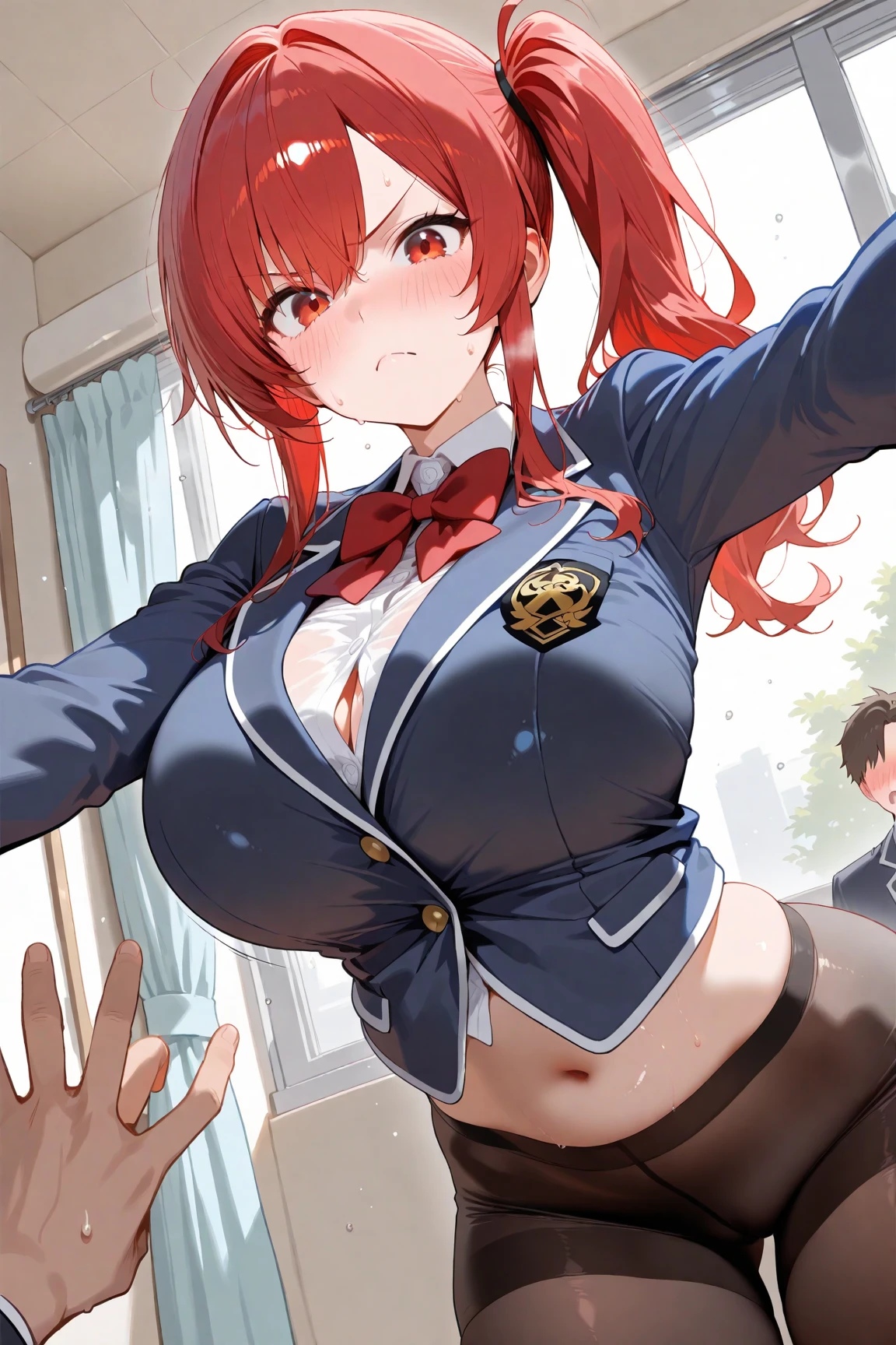 NSFW,(((Sex with multiple men))),masterpiece、Very detailed、highest quality、Looking at this、Luxury bed、masterpiece, best quality, detailed face,Disheveled clothes、nude、、Nipples、Obvious female genitalia、pubic hair、
(1girl:1.2),
kawaii,
stageidol,suisei cos , gloves, plaid, black gloves, choker, star (symbol),partially fingerless gloves, belt, plaid dress,plaid skirt, skirt, bracelet, shirt, buttons, blue belt,ascot,double-breasted, blue ascot, plaid jacket, jacket, collared shirt, dress,grey jacket, black choker, long sleeves,blue ribbon, blue choker, grey skirt,jewelry,bracelet ,thigh strap, single thighhigh, socks,
beret, hat,plaid headwear, grey headwear,crown,
BREAK
(Big breasts:1.2) (flat_chest:1.2),
(slender),
amaranth purple eyes,
side ponytail hair,
orange color hair,High quality and beautiful,, pretty girl, Very detailed and delicate,