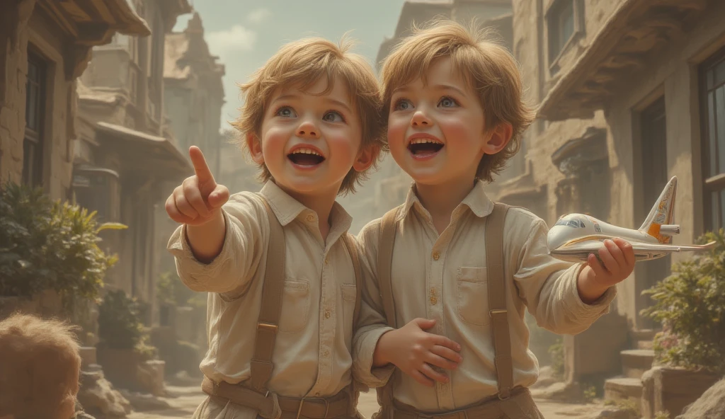 1912 Lonfon City, children playing in the streets, detailed portrait, beautiful detailed eyes, beautiful detailed lips, extremely detailed face, long eyelashes, vintage, antique, sepia-toned, warm lighting, nostalgic, cinematic, film grain, intricate details, atmospheric, high quality, photorealistic, 8k, masterpiece