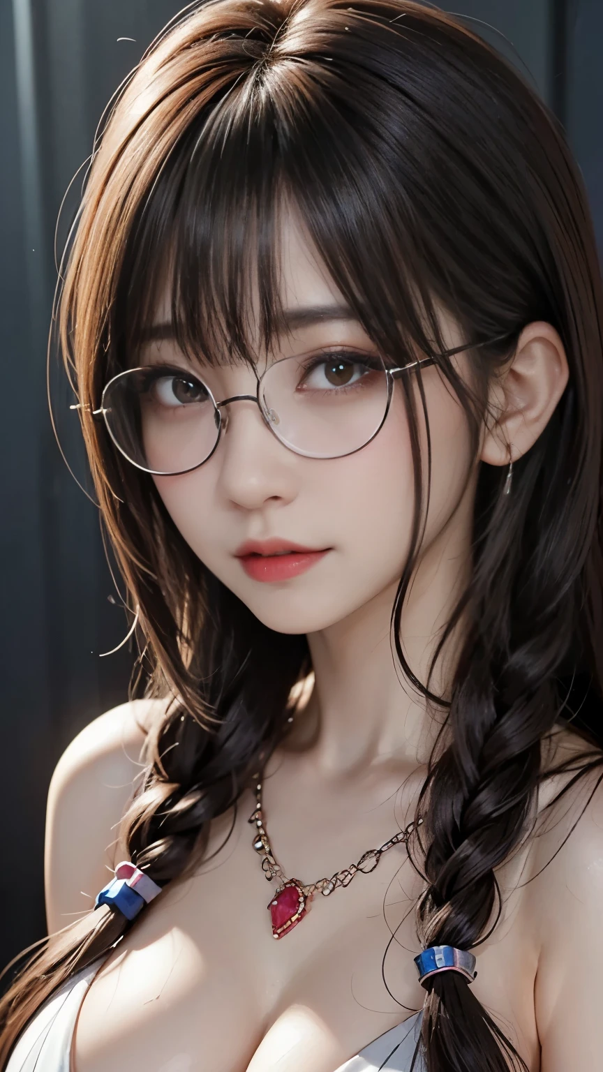 background(Black Night Sky,Big Moon),Woman close up,Wearing a white shirt、Purple Hair,Very long hair,very thick braids,Purple eyes,big 、((Glasses))、realistic girl rendering, 8k artistic german bokeh, Enchanting girl, Realistic girl, Gurwitz, Gurwitz-style artwork, Girl Roleplay, Realistic 3D style, cgstation Popular Topics,, 8kポートレートレンダリング,(truth,truth:1.4),Wear pink pajamas,巨big ,Sparkling eyes,Purple eyes、(Highest quality,4K,8k,High resolution,masterpiece:1.2),Very detailed,(Realistic,photoRealistic,photo-Realistic:1.37),Mythical monster,Beast-like creature,Muscular,Six big legs,Stand like a gorilla,Red fur covering the body,two big horns,Drill teeth,Sharp Claws,huge shape,Burning Fire Magic,Energy aura,A threatening presence,Glowing Eyes,Intimidating posture,Dark Environment,Smoke-filled air,Ominous Shadow,Majestic and fierce,Explosive power,Vibrant colors,bold,Horror art style,Moving configuration,Dramatic lighting,Rib Layer,large sharp teeth,Sharp Edges,Very detailedスケール,Burning Crack,Burning Flames,Furious look,Burning with anger,Surrounded by sparks and embers