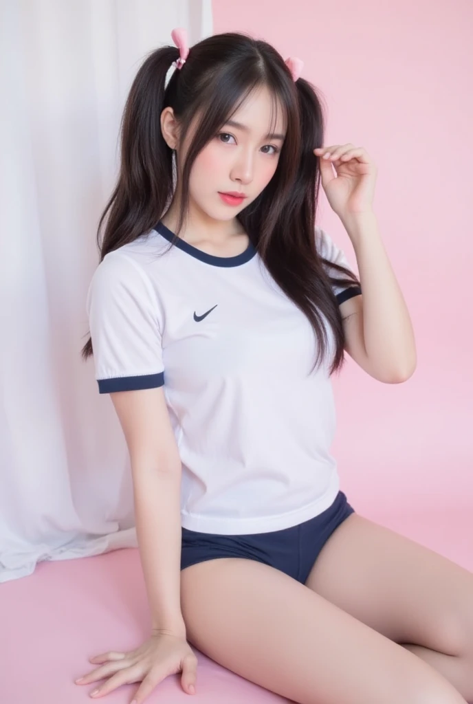 beautiful girl, sitting on the street, wearing a short shirt, see-through underwear, no pants, elegant face, smooth skin, bright sunlight, the photo exudes youthfulness and vitality of a teenage girl. The shirt has shiny silk material and beautiful colors. The girl's shirt has rainbow colors and detailed brocade embroidery. The photo focuses on the girl's crotch.