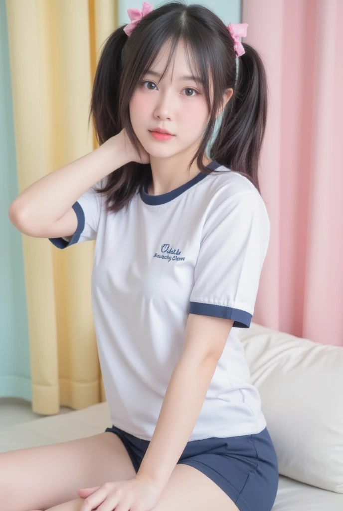 (Absurd:1.3), (High resolution:1.3), (Very detailedな:1.3),(One person:1.3), (Very detailed CG ユニティ 8k 壁紙:1.3), (Detailed skin texture, Detailed cloth texture, Detailed hair texture), (Beautifully detailed face, Supermodel, Pale skin, Realistic glistening skin), (RAW Photos, Highest quality), (Realistic, photo-Realistic:1.4), masterpiece, Very delicate and beautiful,wonderful, In detail, Very detailed CG ユニティ 8k 壁紙, Large file size, Very detailed, High resolution, Absurd, Soft Light,Rim Light, Sharp details, Hotel Rooms, Straight hair, Large Breasts, Black hair color, Big Natural Color Lip, (Perfect figure), Beautiful legs, break (White Theme:1.4), (Tucked-out short-sleeved white polo shirt:1.4), (Pink line on the outline of the top:1.3), (Pure White Pleated Mini Skirt:1.3), (The hem of the top covers the upper half of the skirt:1.3), (Pink fluffy scrunchie on wrist:1.3), (White and pink sports shoes:1.2), Crying a little、A small smile, Harajuku Style、20-year-old girl、Cute type、flat、Are standing