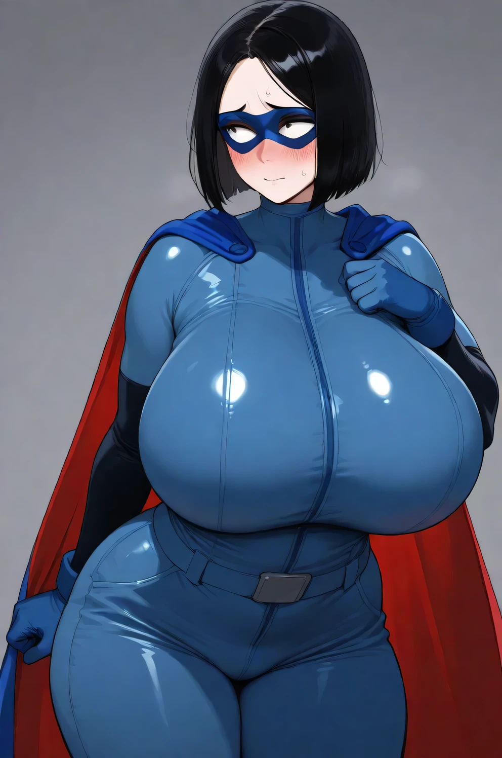 gigantic breasts, NSFW, wide hips, huge nipple, bristly pubic hair, plump, in heat, Expressing breast milk from the nipple, milf, Mature Woman, 60 years old , sexly, grand woman, shorthair, ASİAN, Full Body Zentai Suit, black hair , Upper body only