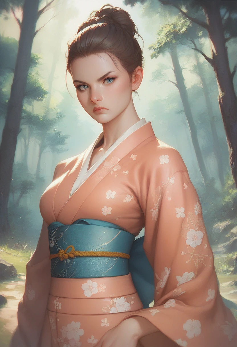 masterpiece, best quality, illustration, official art, upper body, portrait, from front, looking at viewer, 1girl, young, marci, ponytail, naked shirt, areola slip, (small breasts:1.2), flat chest, brooch, vambraces, skinny, cleavage, colorful, forest, darkness,<lora:dota2_marci:0.9> <lora:areola_slipConv2D2.5e-5_BF16:0.7>
