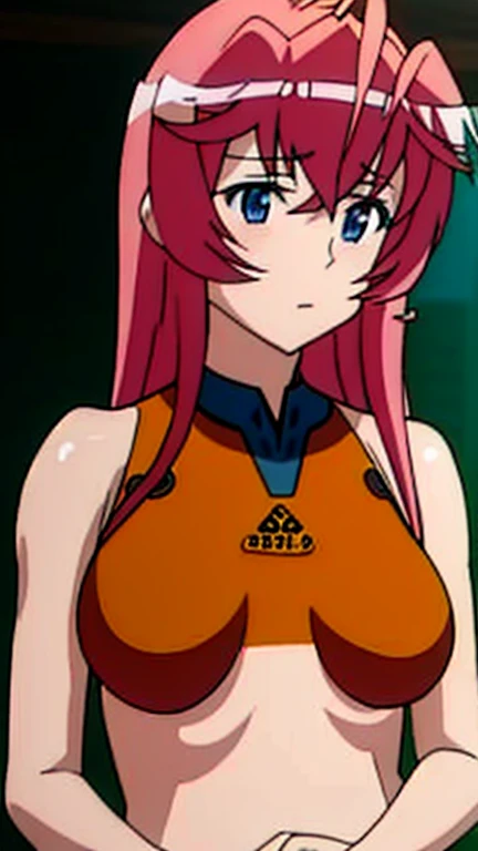 masterpiece, best quality, 1girl, starfire, red hair, long hair, green eyes, orange skin, boobs, closeup, sketch, solo, background, nsfw