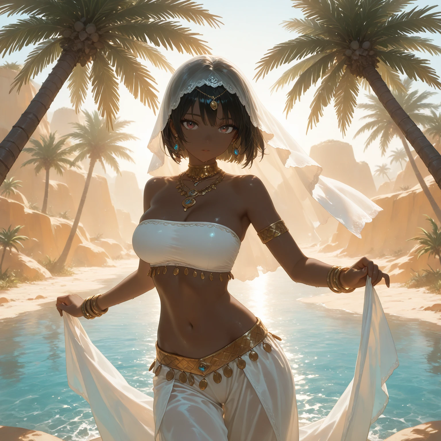 
(best quality,realistic),1female,50-year-old,dark-skinned,long hair,bimbo,indian,ifbb,(sheer top), (gold bra visible through clothes),(translucent iridescentskirt)