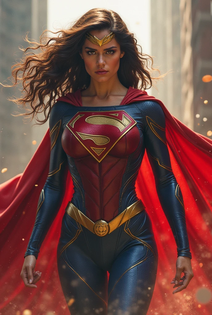 Supergirl, whose real identity is Satomi Ishihara, the most beautiful Japanese actress, suffers a crushing defeat against the strongest monster alive, Doomsday. Doomsday finished her with the dark fiery beam that penetrated her body. Supergirl’s body lies on the ground listlessly on her back. Her eyes are totally closed, and her face is showing a strong sense of pain even through she is totally unconscious. Supergirl’s iconic costume is shattered, stained, tattered, and torn, humiliating her by exposing her boobs. Her red skirt is also tattered, exposing her panty. Supergirl’s beautiful skins and legs are stained.